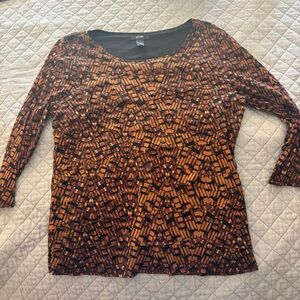 Alfani Women's Geometric Black and Brown 3/4 Sleeve Top